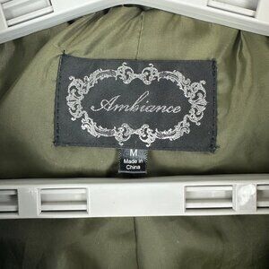 AMBIANCE WOMEN'S OLIVE GREEN HOODED MILITARY UTILITY JACKET CONCEALED ZIP SIZE M